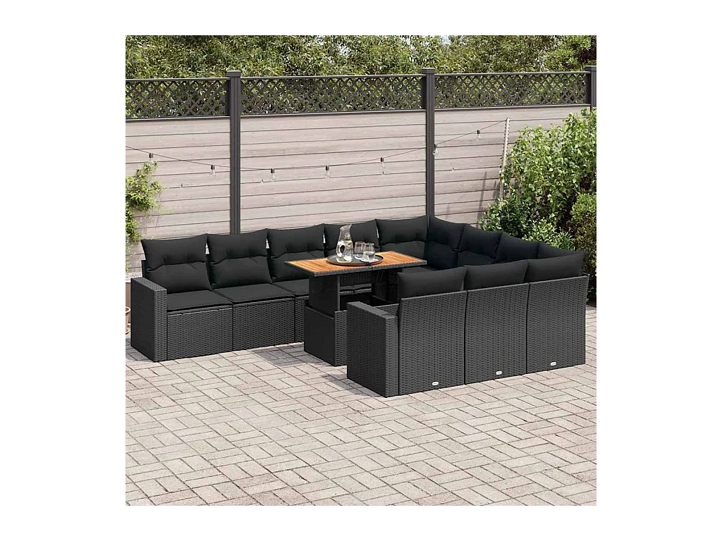 Set Divani da Giardino 11 pz con Cuscini in Polyrattan Nero