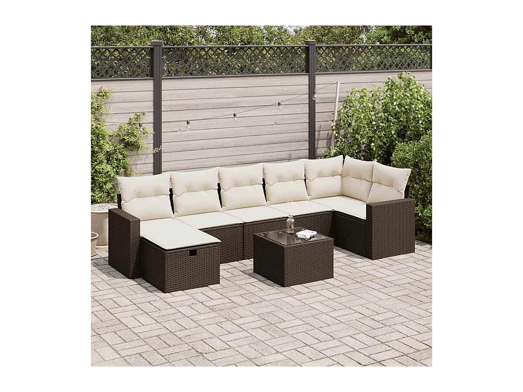 Set sofás de jardín 8 piezas y cojines ratán sintético marrón