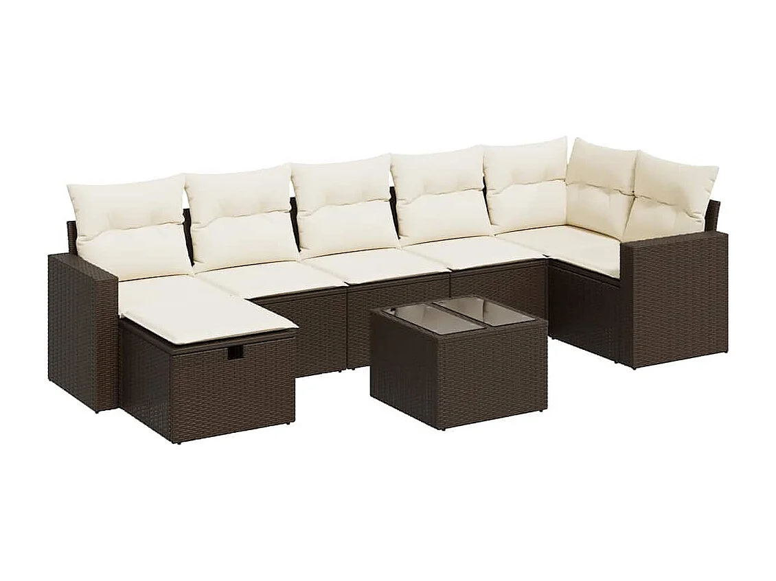 Salon de jardin 8 pcs avec coussins marron résine tressée