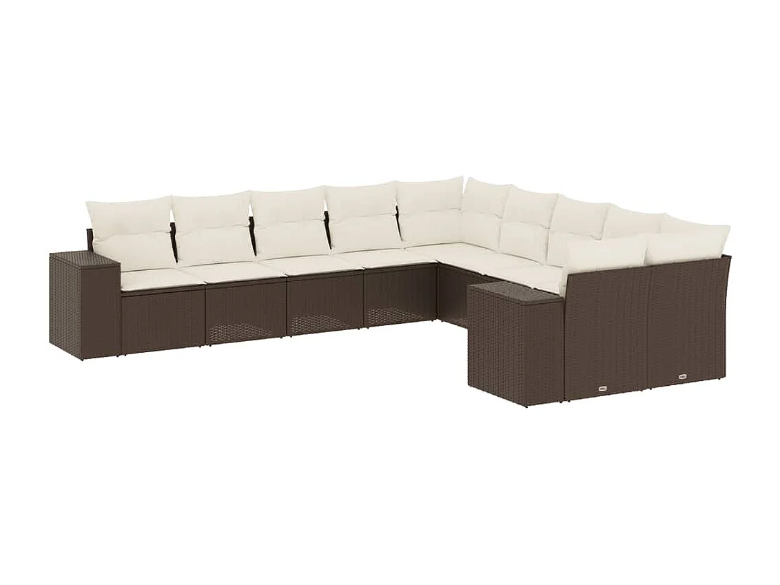 10-delige Loungeset met kussens poly rattan bruin