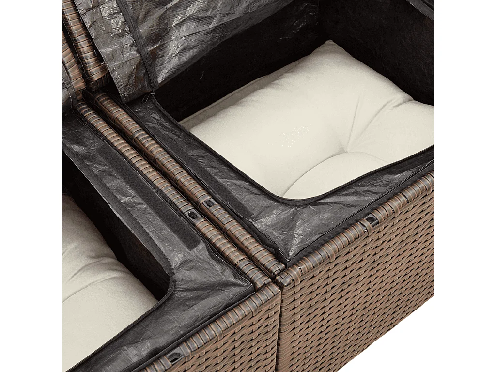 Salon de jardin 10 pcs avec coussins marron résine tressée