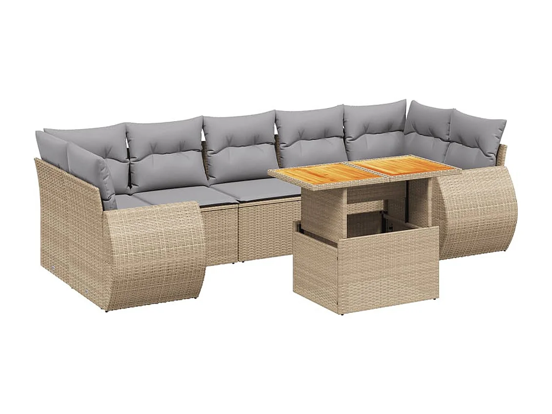 Salon de jardin avec coussins 8 pcs beige résine tressée