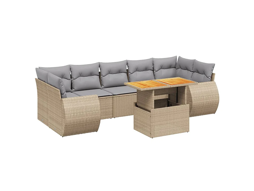 Salon de jardin avec coussins 8 pcs beige résine tressée