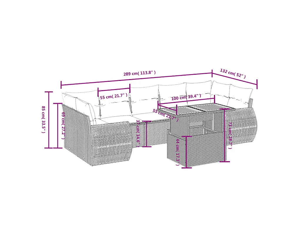 Salon de jardin avec coussins 8 pcs beige résine tressée