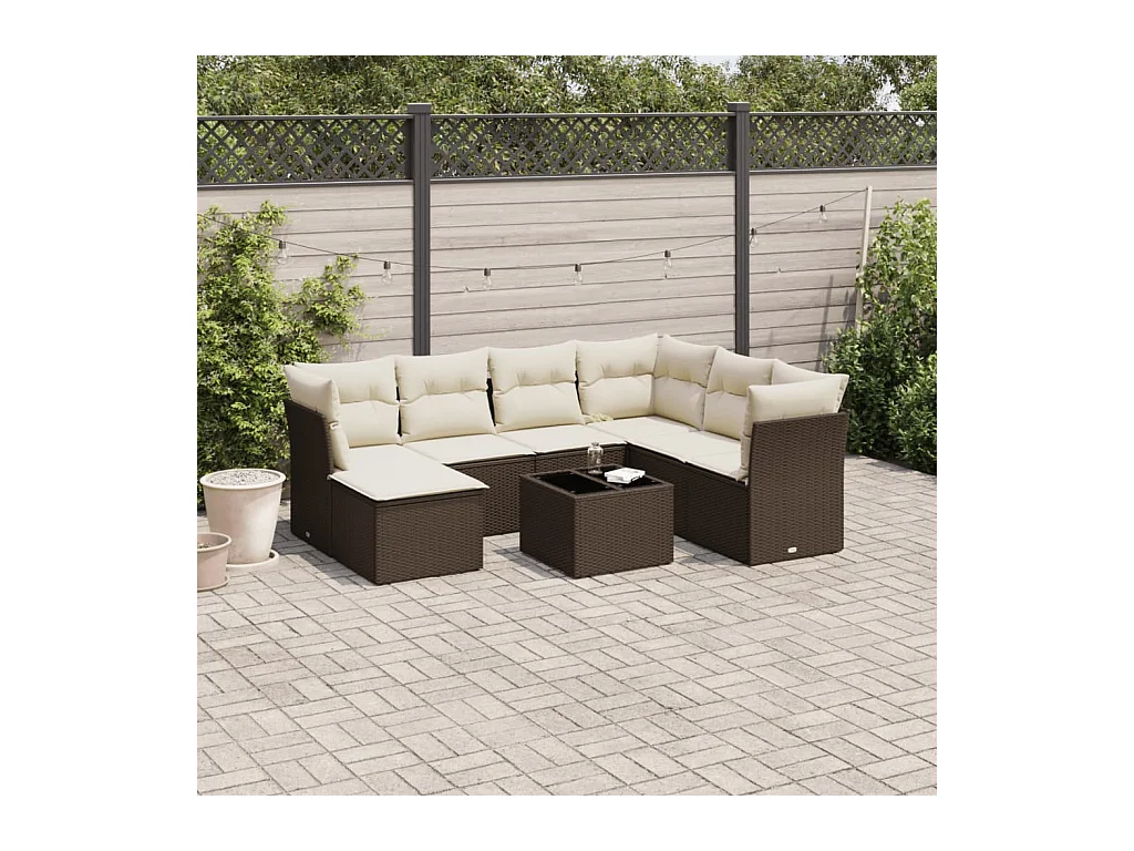 Salon de jardin 8 pcs avec coussins marron résine tressée