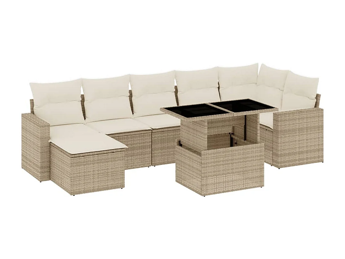 8-delige Loungeset met kussens poly rattan beige