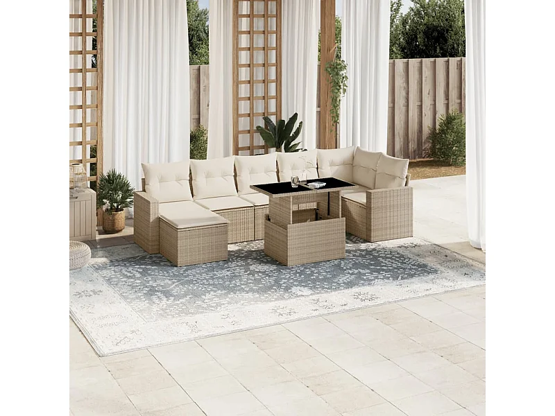 8-tlg. Garten-Sofagarnitur mit Kissen Beige Poly Rattan