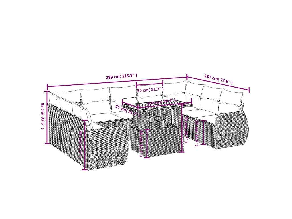 10-delige Loungeset met kussens poly rattan beige