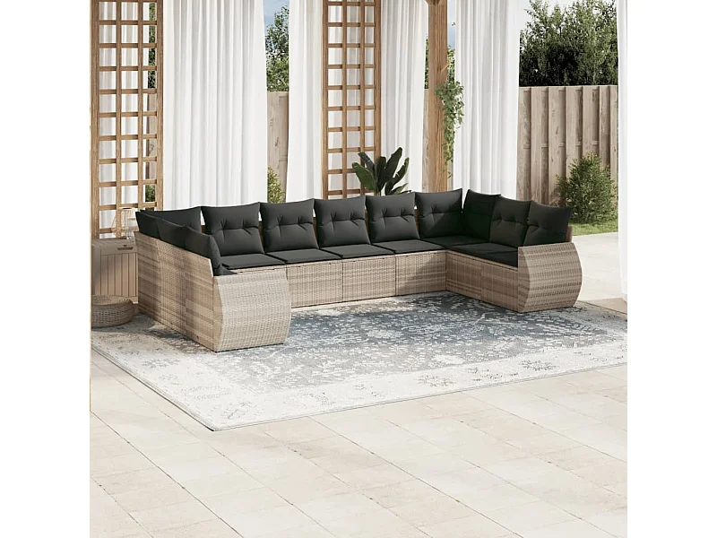 Salon de jardin avec coussins 10 pcs gris clair résine tressée