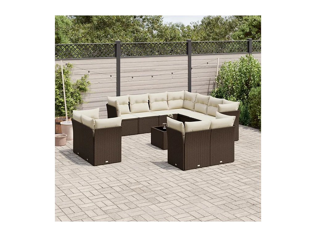 12-tlg. Garten-Sofagarnitur mit Kissen Braun Poly Rattan