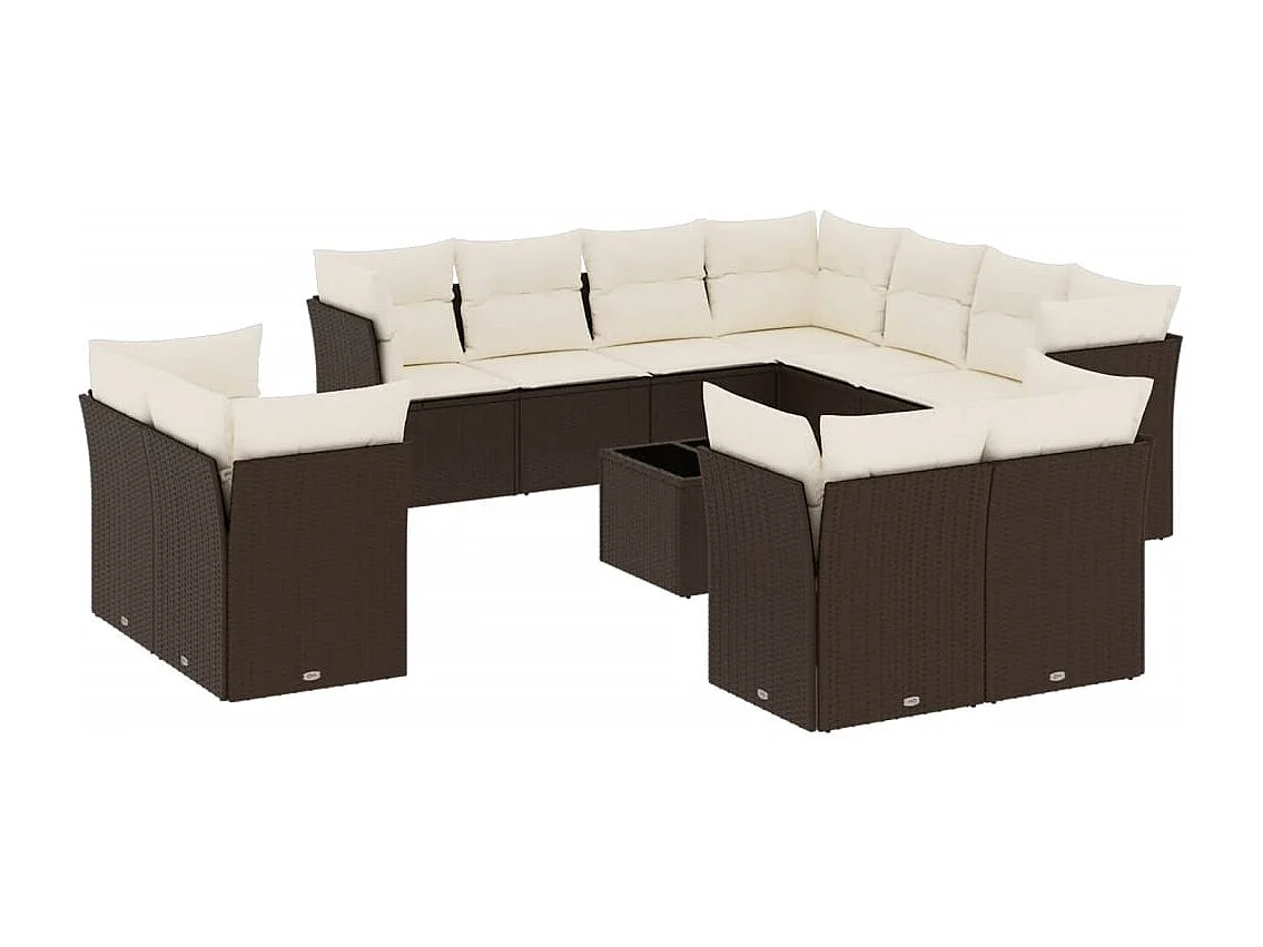 Salon de jardin avec coussins 12 pcs marron résine tressée