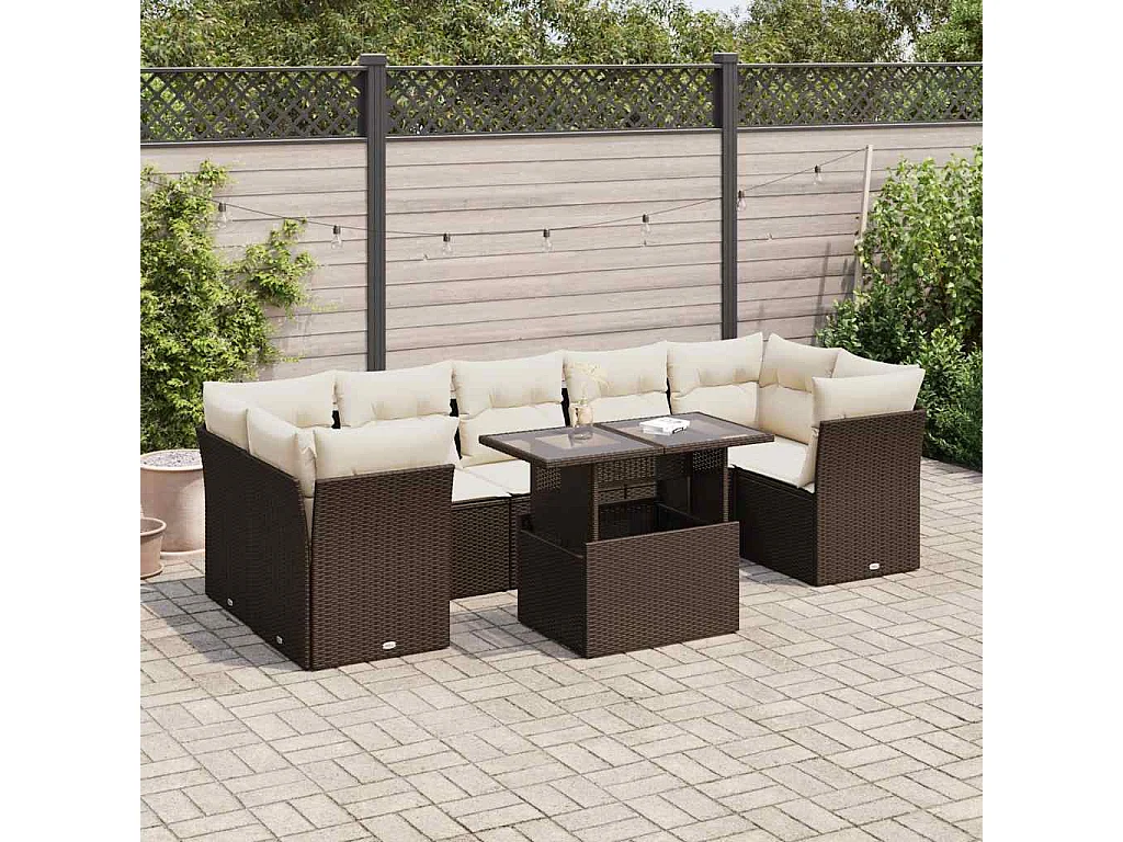 8-tlg. Garten-Sofagarnitur mit Kissen Braun Poly Rattan