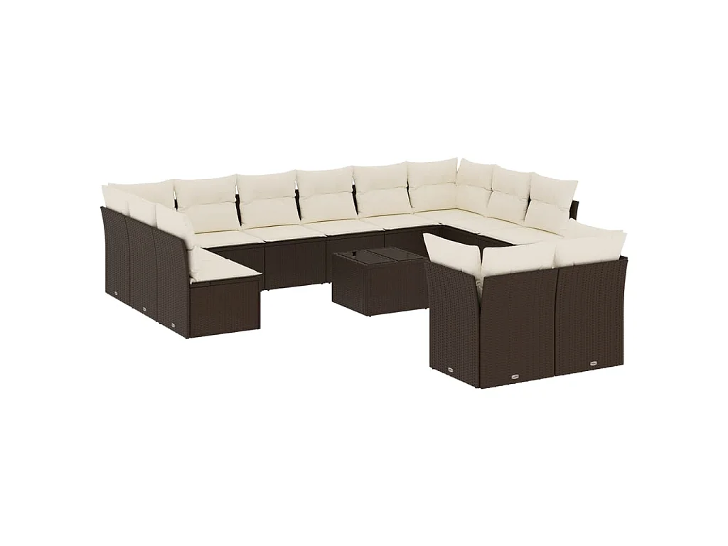13-delige Loungeset met kussens poly rattan bruin