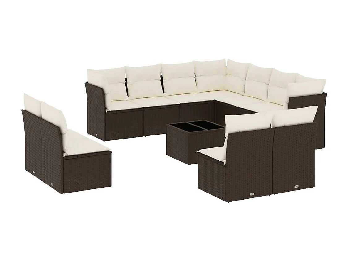 12-delige Loungeset met kussens poly rattan bruin