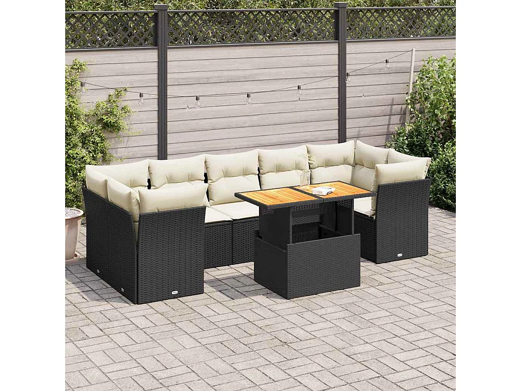 8-tlg. Garten-Sofagarnitur mit Kissen Schwarz Poly Rattan