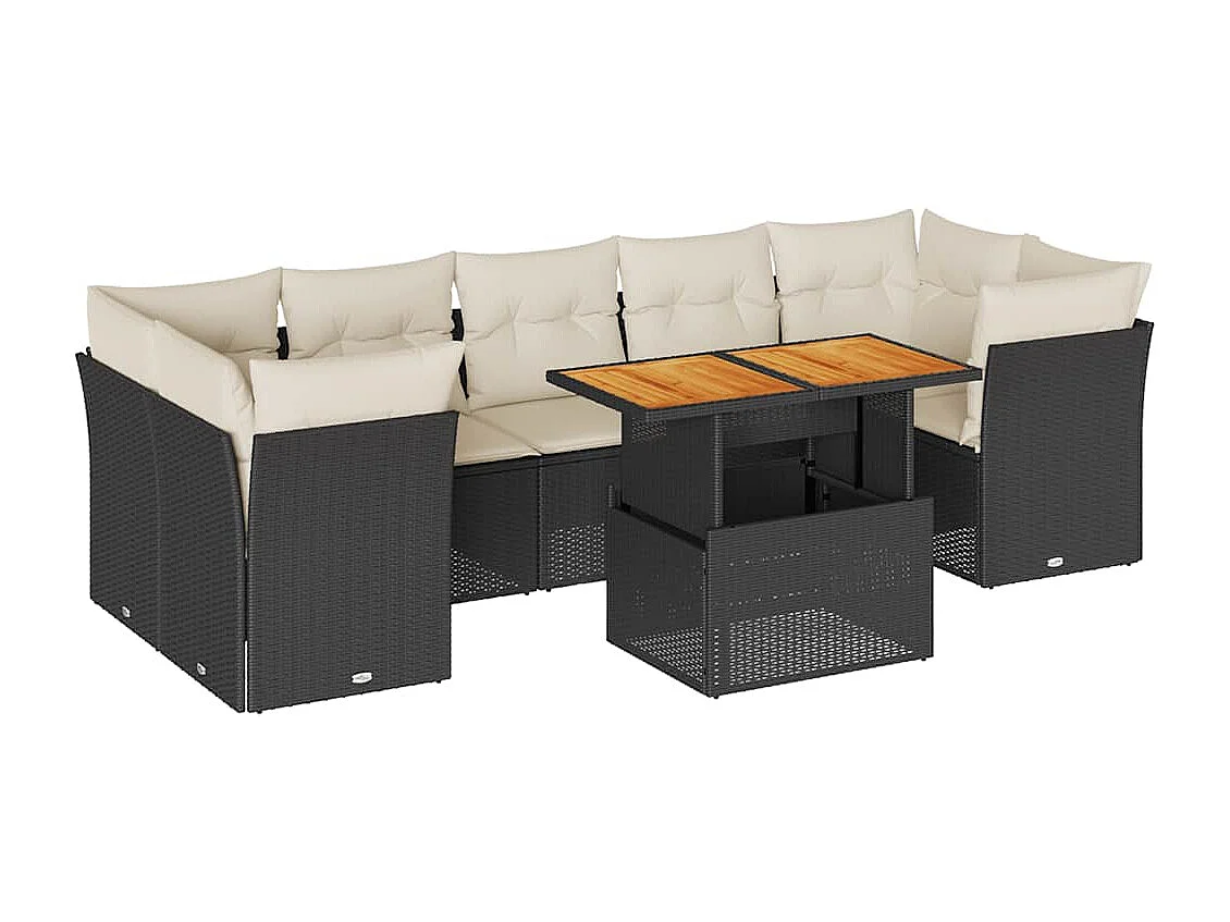 8-tlg. Garten-Sofagarnitur mit Kissen Schwarz Poly Rattan
