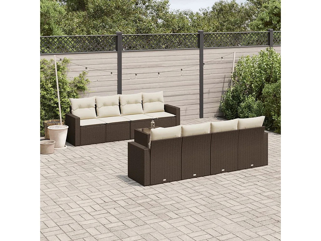 9-tlg. Garten-Sofagarnitur mit Kissen Braun Poly Rattan