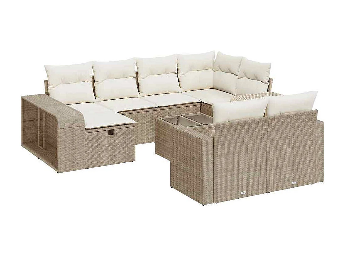 11-tlg. Garten-Sofagarnitur mit Kissen Beige Poly Rattan