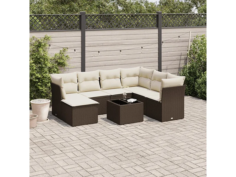 Salon de jardin 8 pcs avec coussins marron résine tressée