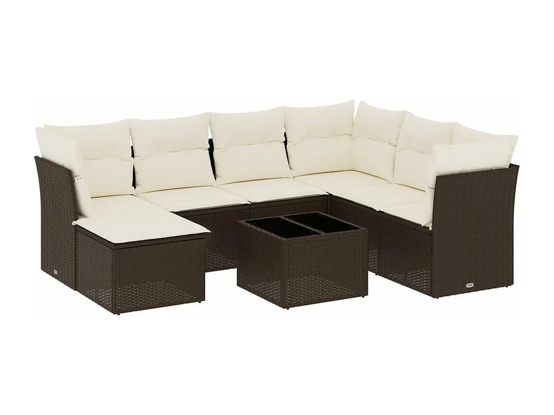 8-delige Loungeset met kussens poly rattan bruin