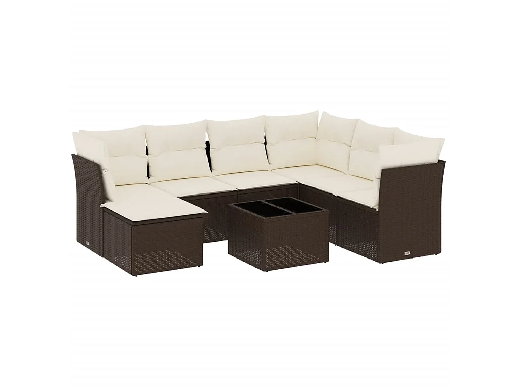 8-delige Loungeset met kussens poly rattan bruin