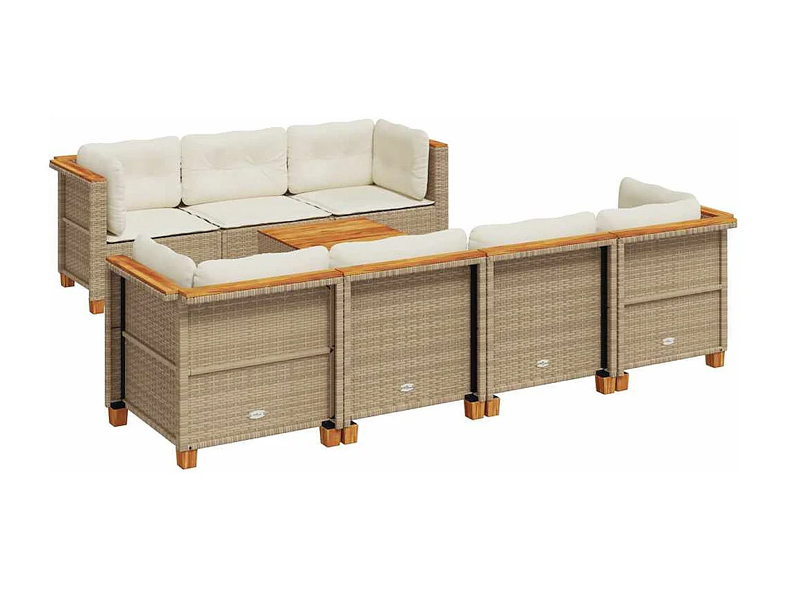 8-delige Loungeset met kussens poly rattan beige