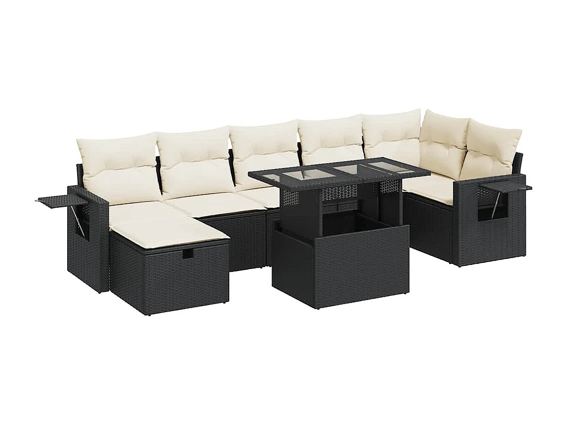 8-tlg. Garten-Sofagarnitur mit Kissen Schwarz Poly Rattan