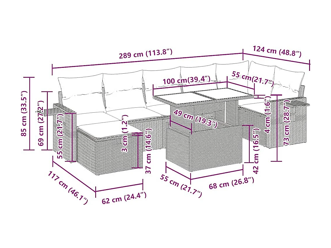 8-tlg. Garten-Sofagarnitur mit Kissen Schwarz Poly Rattan