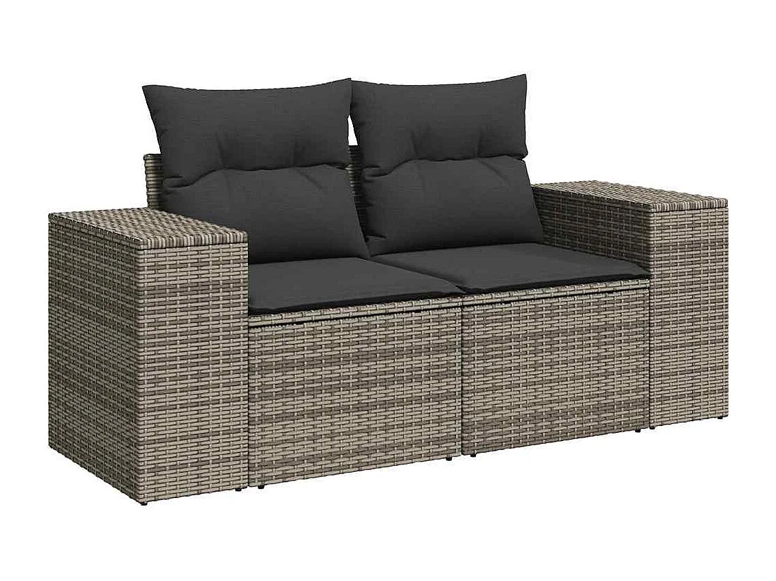 10-tlg. Garten-Sofagarnitur mit Kissen Grau Poly Rattan