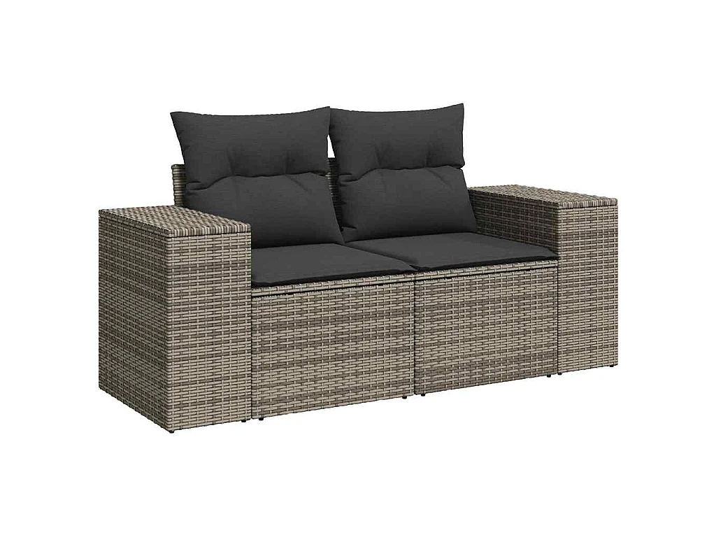 10-delige Loungeset met kussens poly rattan grijs