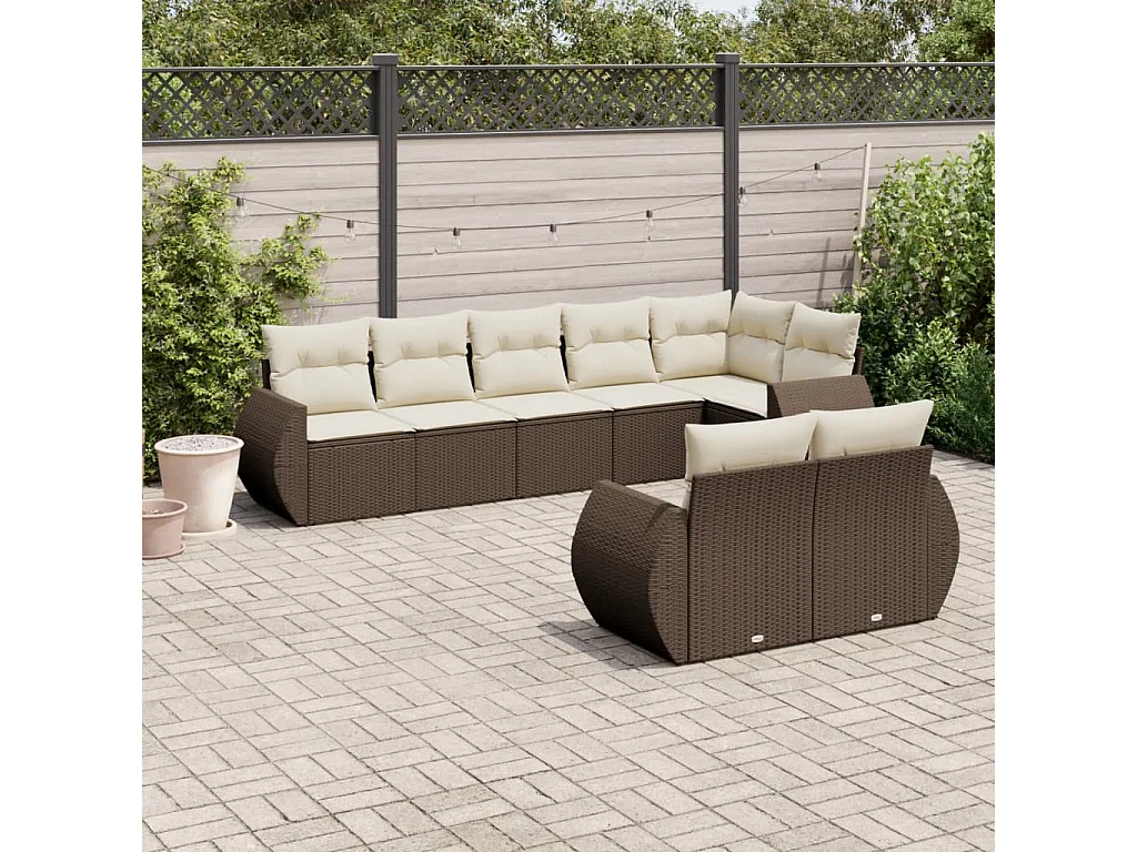 Set Divani da Giardino 8 pz con Cuscini Marrone in Polyrattan