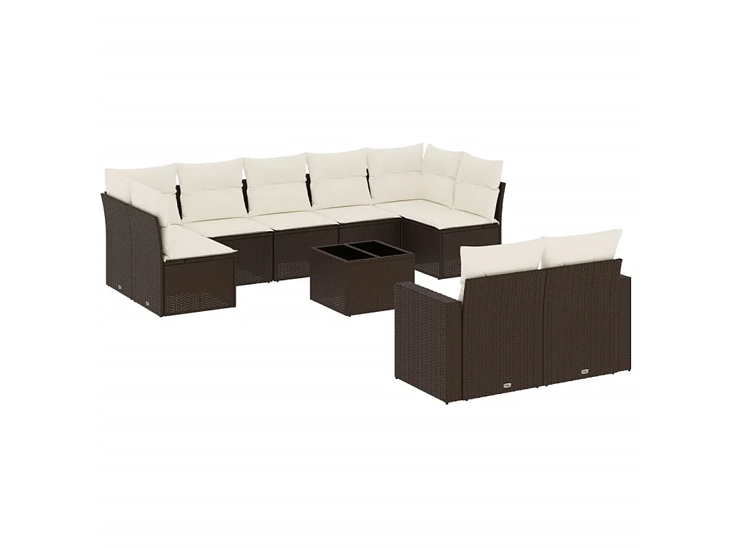 10-delige Loungeset met kussens poly rattan bruin