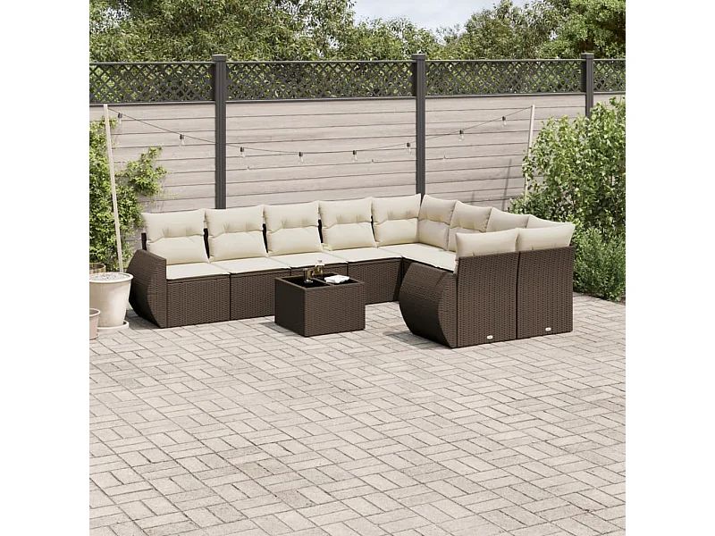 10-tlg. Garten-Sofagarnitur mit Kissen Braun Poly Rattan