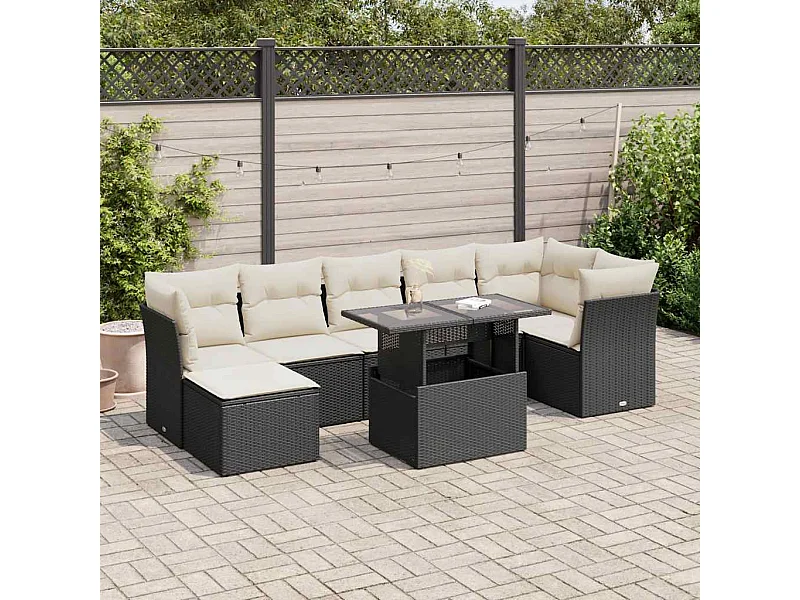 Set Divani da Giardino con Cuscini 8 pz Nero in Polyrattan