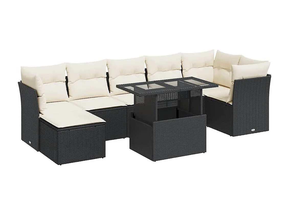 Set Divani da Giardino con Cuscini 8 pz Nero in Polyrattan