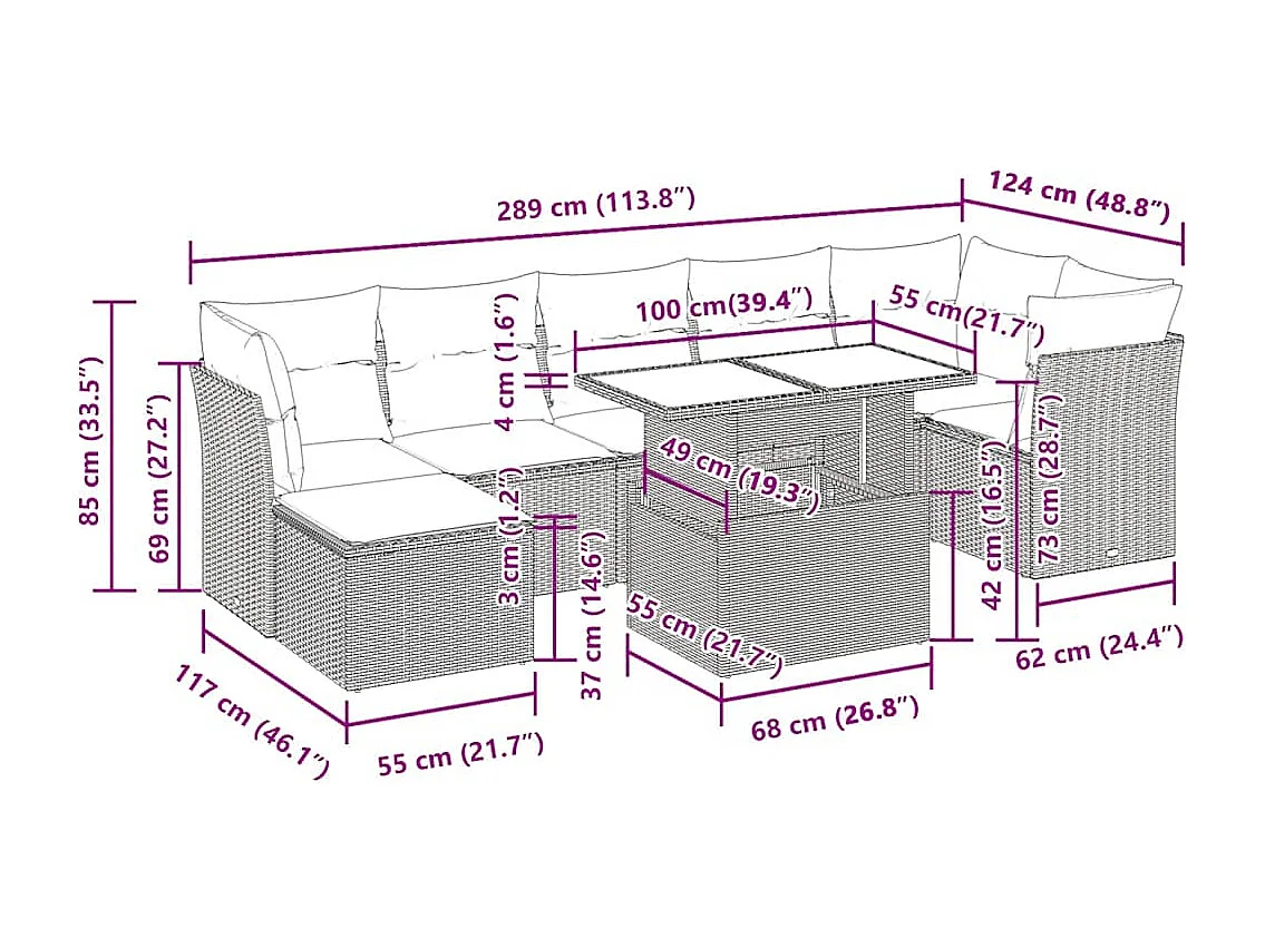 Set Divani da Giardino con Cuscini 8 pz Nero in Polyrattan