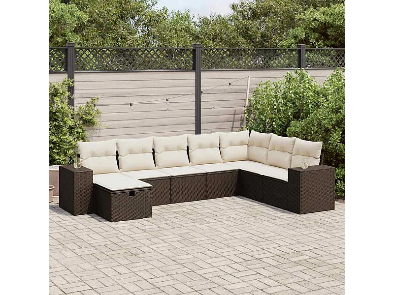 Set Divani da Giardino 8 pz con Cuscini Marrone in Polyrattan