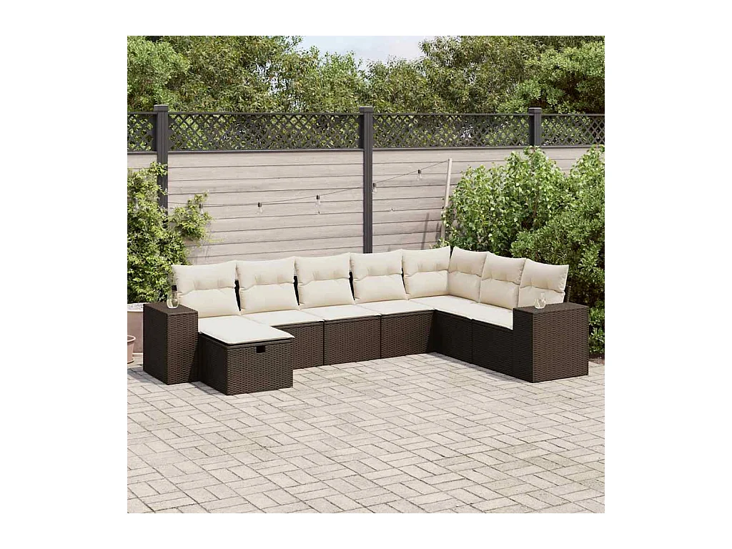 Set sofás de jardín 8 piezas y cojines ratán sintético marrón