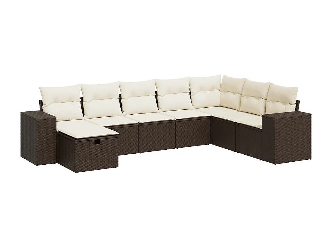 8-tlg. Garten-Sofagarnitur mit Kissen Braun Poly Rattan