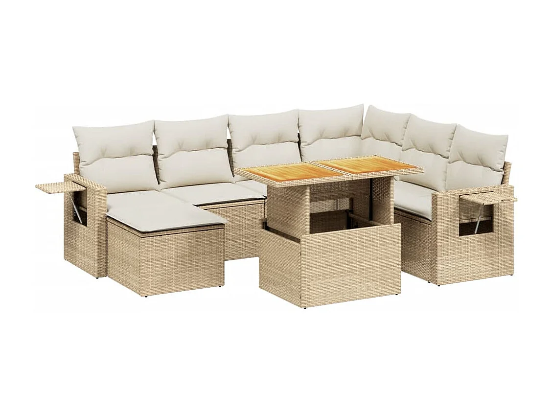 Juego de sofás de jardín con cojines beige 8 pzas ratán PE