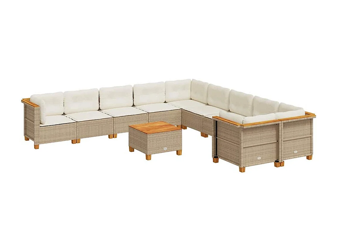 Set Divani da Giardino 11 pz con Cuscini Beige in Polyrattan