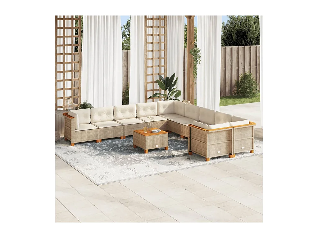 Salon de jardin 11 pcs avec coussins beige résine tressée
