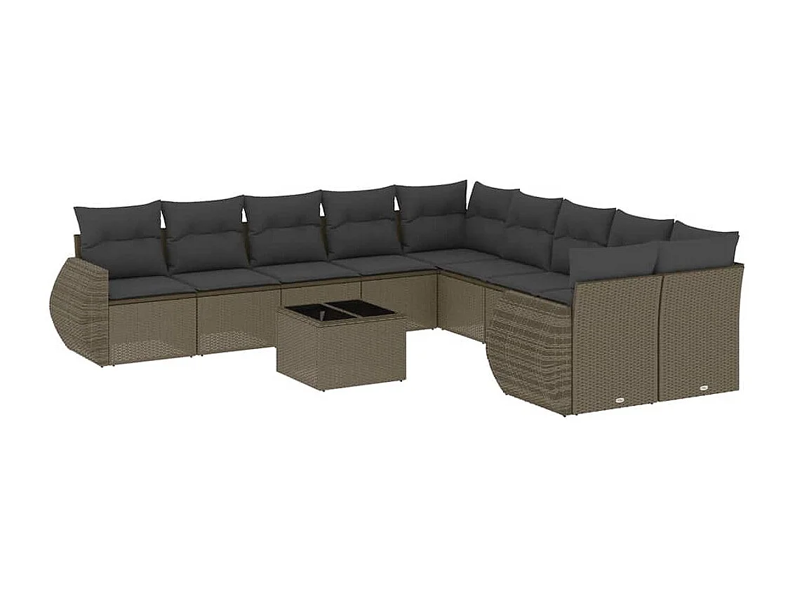 11-tlg. Garten-Sofagarnitur mit Kissen Hellgrau Poly Rattan
