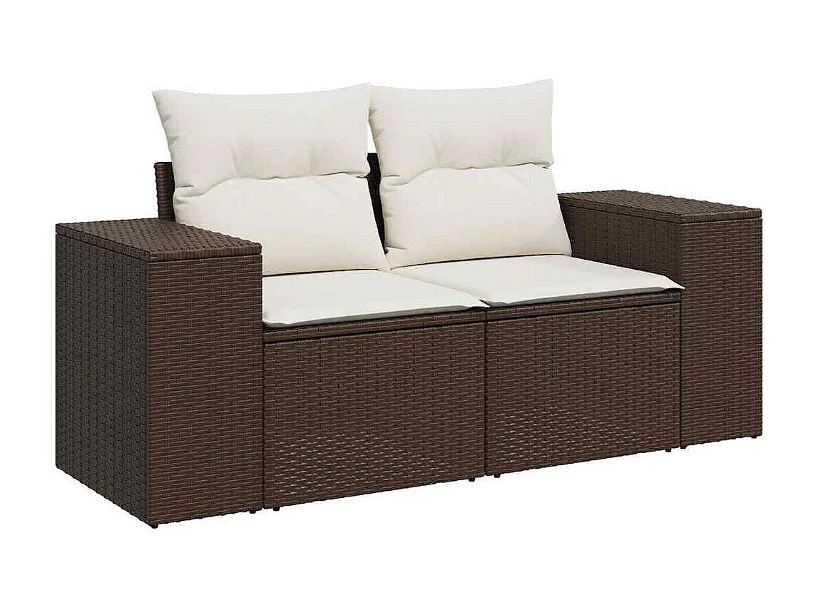 Salon de jardin avec coussins 9 pcs marron résine tressée