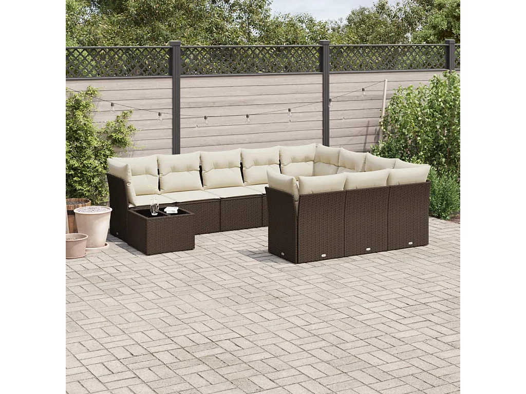 11-tlg. Garten-Sofagarnitur mit Kissen Braun Poly Rattan