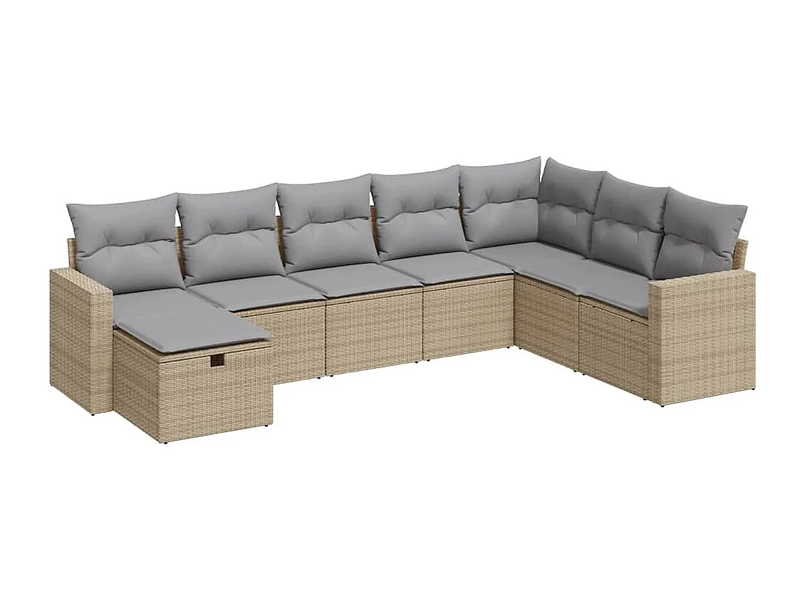 Set Divano da Giardino 8 pz con Cuscini Beige in Polyrattan