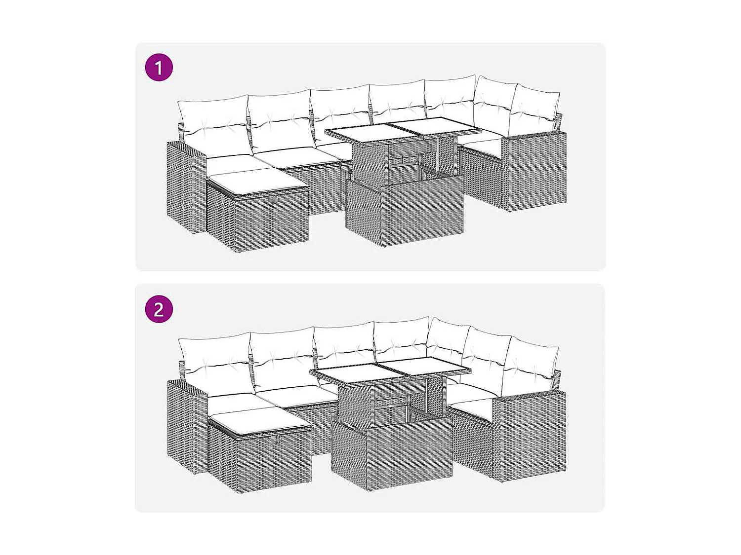 8-delige Loungeset met kussens poly rattan zwart
