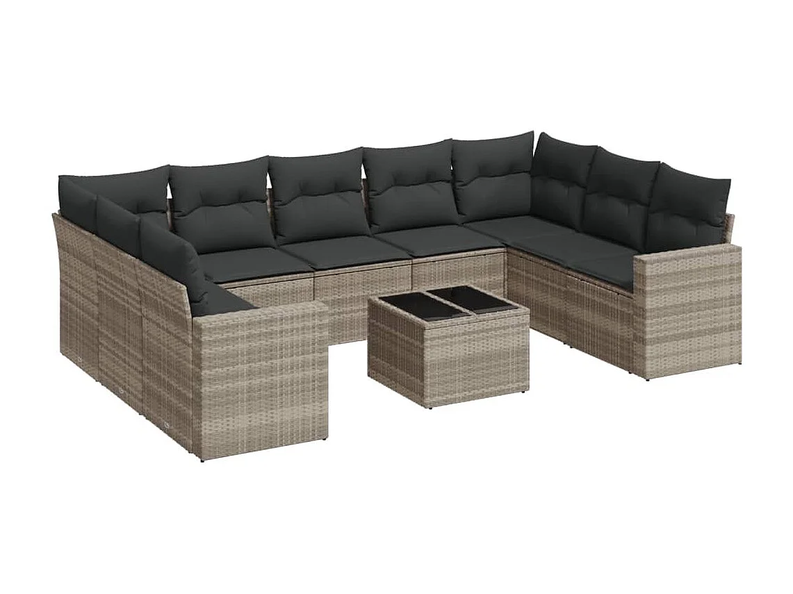 Salon de jardin avec coussins 10 pcs gris clair résine tressée