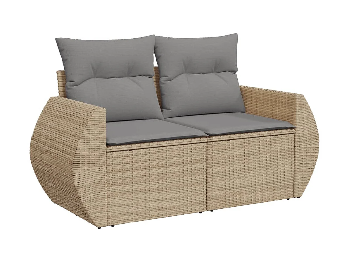 9-tlg. Garten-Sofagarnitur mit Kissen Beige Poly Rattan