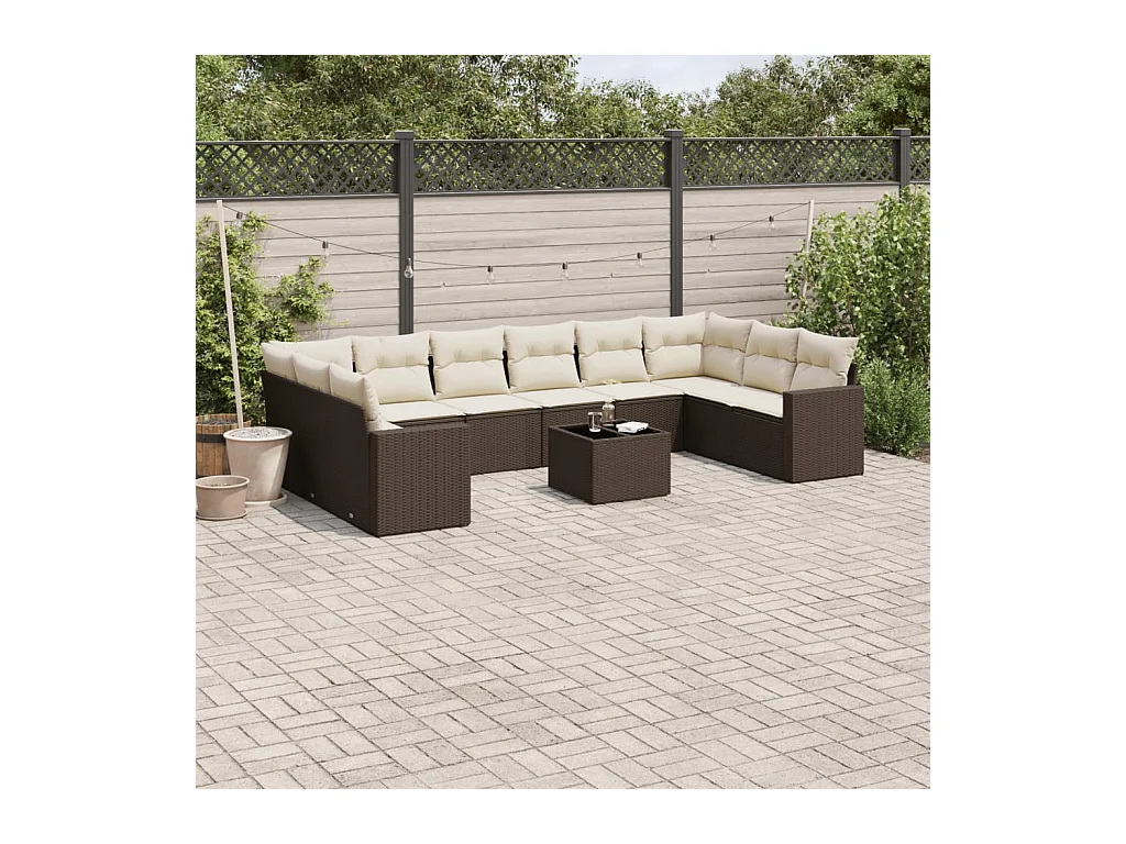 Salon de jardin et coussins 11 pcs marron résine tressée